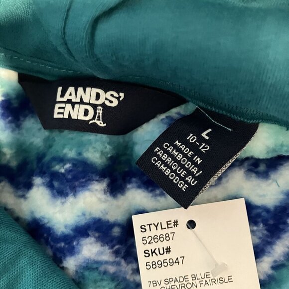 Lands' End NWT Kids Blue, Green, White Fleece Hoodie Size L (10-12) - Picture 5 of 8
